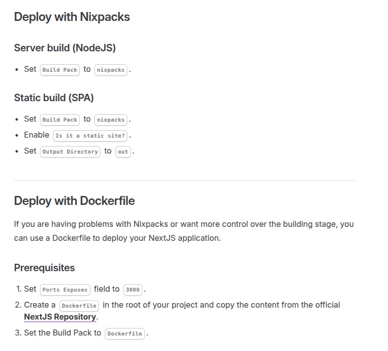 How to deploy NextJS to Coolify according to the docs